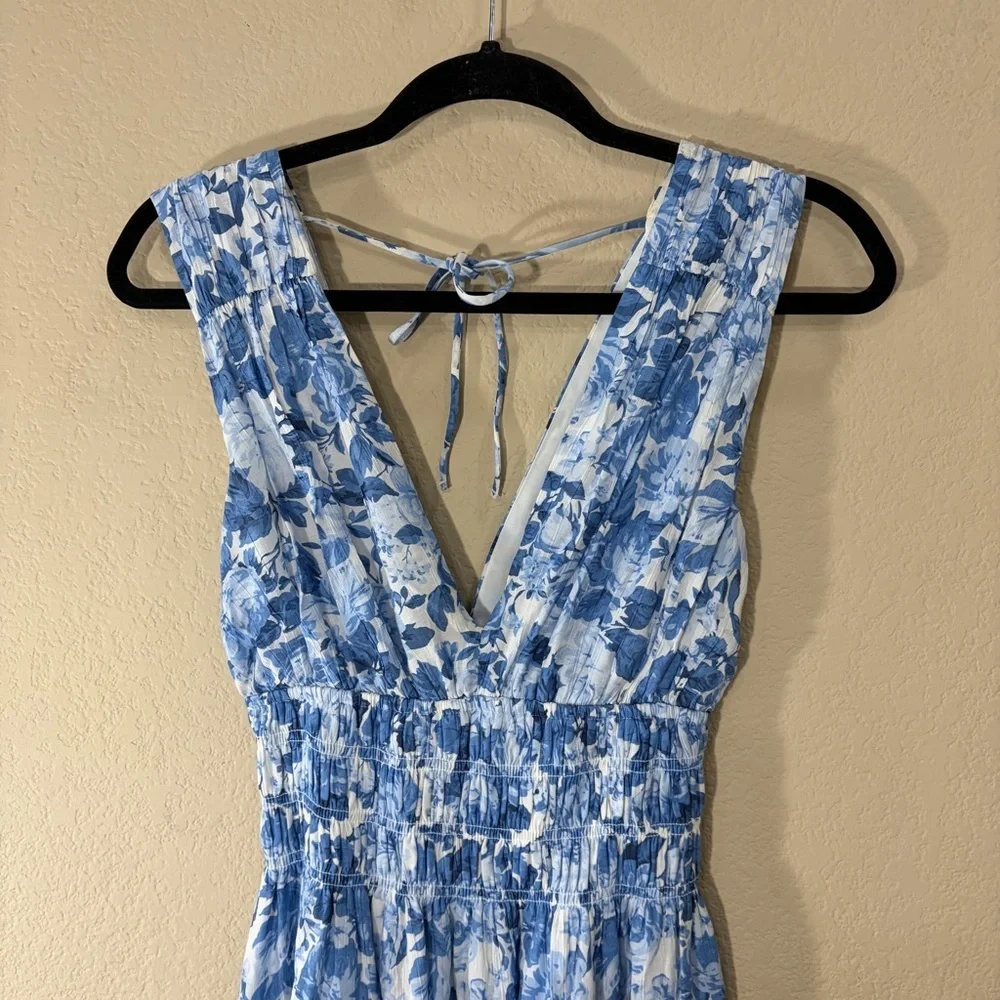 Abercrombie & Fitch Blue and White Floral Maxi Sundress Sz S Cottagecore Beach